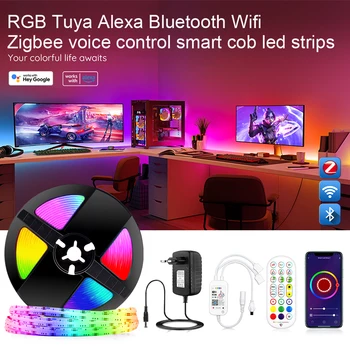 RGB LED de SABUGO Tiras de controlo de voz e de Luzes Decoração de Iluminação Dimmable Flexível Tuya Alexa Bluetooth, Wifi, Zigbee Smart Home