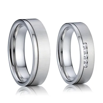 1 Par de Aliança de Amor dela e de titânio casamento bandas par de anéis para homens e mulheres de cor prata aniversário anel de casamento