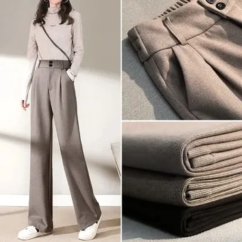 Lucyever 2022 Primavera De Lã De Perna Larga Calças Para Mulheres Coreano Cintura Alta Solta Reta Calças De Alta Qualidade Casual Calças Compridas