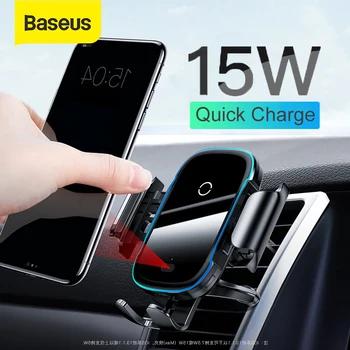 Baseus 15W Qi Carro sem Fio do Carregador do Carro de Telefone de Suporte de carro Elétrico Titular sem Fio Rápida do Carregador Para o iPhone X XS 8 a Samsung S9