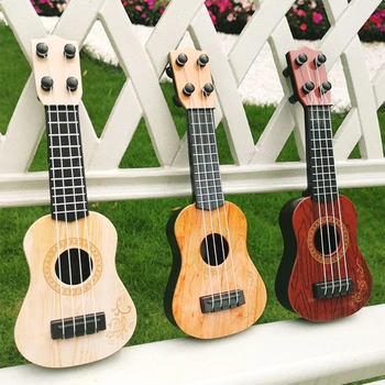 Mini Guitarra de Brinquedo para Crianças Instrumentos Musicais Iniciantes Criança Instrumentos Musicais Educacional Cor de Madeira