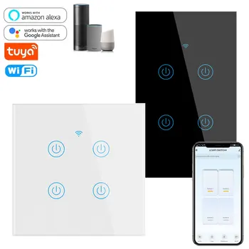 Tuya wi-Fi Smart Switch 1/2/3/4 Gangue Toque APP de Controle de Interruptores de Luz UE/EUA/UK Standard Painel de Vidro Trabalhar Com Alexa Inicial do Google