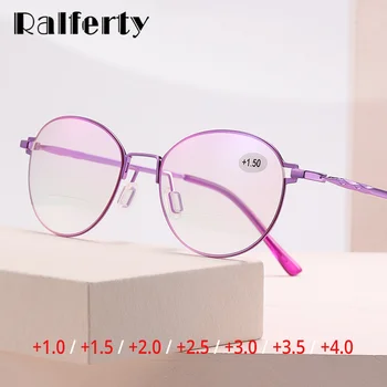 Ralferty De Alta Qualidade A Leitura De Grau, Óculos De Mulheres Com Visão A Longo Redonda De Metal Roxo 2.0 Plus Prescrição Lupas Senhora