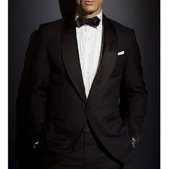Feito black mens fatos smoking homens de Terno James Bond vestido de vestir para o casamento de Terno Para os Homens Noivo Casaco+Calças+laço