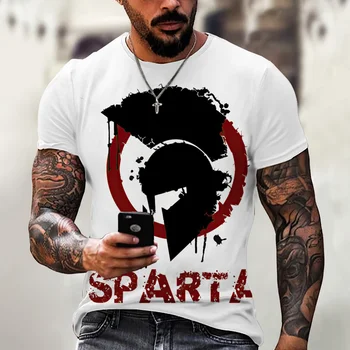 2022 Novo Guerreiro Espartano dos Homens T-shirt de Algodão Tops Impressos em 3D de Manga Curta, a Roupa dos Homens O Pescoço de grandes dimensões Casual Pulôver de Tees