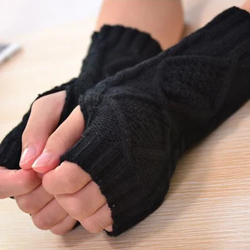 Malha Metade do Dedo Luvas de Mulheres Quentes de Lã Macia Luvas de Inverno Handschoenen Luvas Para Menina Guantes Invierno