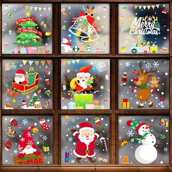 Feliz Natal Decorações para a Casa de Janela Adesivos Papai Noel Elk Árvore de Natal, Boneco de neve Decalques de Vidro 2023 Ano Novo Adesivos