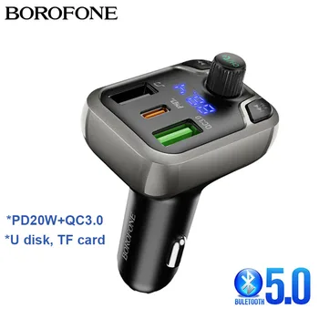 BOROFONE Bluetooth 5.0 Transmissor FM Car Kit MP3 Player sem Fio de mãos-livres Receptor de Áudio Display LED Dual USB, Carregador Rápido