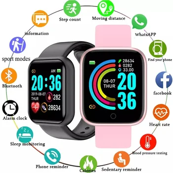 Contração Y68 Smart Watch Homens Mulheres Relógios De Pulso D20 Smartwatch Relógio Eletrônico De Fitness Monitor Para Xiaomi Huawei Pulseira