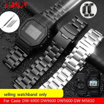 Modificado de metal corrente de aço para CASIO quadrado pequeno de homens, a correia do relógio G-Shock dw5600/5610/6900 sólidas finas cinta de aço pulseira