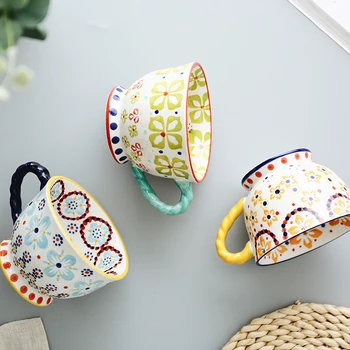 Cerâmica pintada à mão xícara de café criativo retro xícara de café de suprimentos em relevo a personalidade 450ml de pequeno-almoço xícara de chá copo caneca de cerâmica