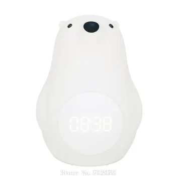  MUID Grande Urso Branco Wake-up Light Relógio Despertador Aluno Repetir Relógio Digital Quarto USB Led Bonito Pat Silicone Noite Ligh