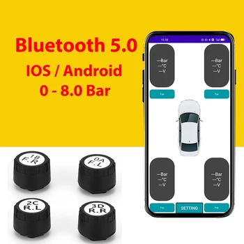 Bluetooth 5.0 Motorcylce TPMS Carro a Pressão dos Pneus Sistema de Monitor Com 4 Sensores Para iOS, Android APLICATIVO para Celular Monitoramento de Alarme