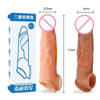 Tenho 17cm de Alargamento do Pénis Manga Reutilizáveis Preservativo Brinquedos Sexuais para os Homens da Ampliação do Pénis de Manga Extender retardar a Ejaculação Brinquedo Adulto
