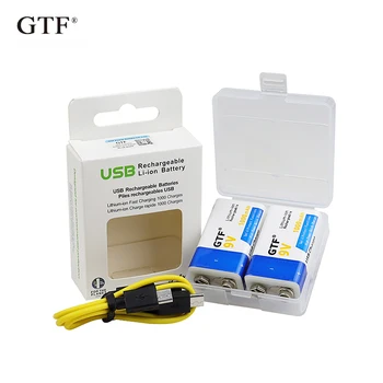GTF NOVA de 9V bateria de 1000mAh li-ion Recarregável bateria de 9v Micro USB bateria Recarregável + 2 em 1 cabo Micro USB