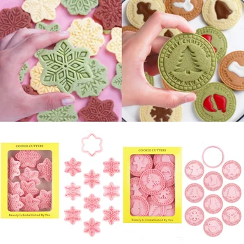 9 Pcs/set Cookie Cutters 3D com Tema de Natal, desenhos animados Pressable Biscoito Molde Cookie Carimbo de Cozinha, Panificação Pastelaria Bakeware