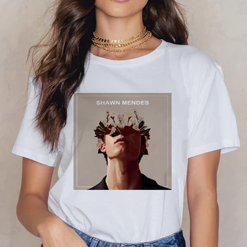 Novo Shawn Mendes de 90 Ullzang T-Shirts Mulheres Harajuku Fashion T-shirt Gráficos de desenho animado Engraçado Imprimir Camiseta Top de Verão Tees Feminino