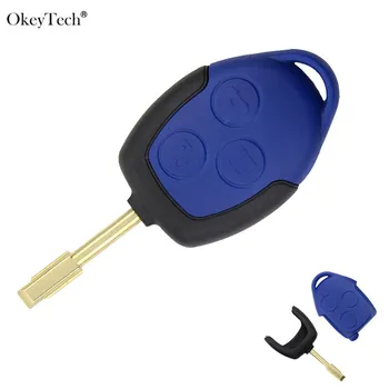 Okeytech 1Pcs/lote 3 Botão de Substituição Transit Connect chave Remota Caso Concha Azul Estilo de Cobertura Para Ford Transit