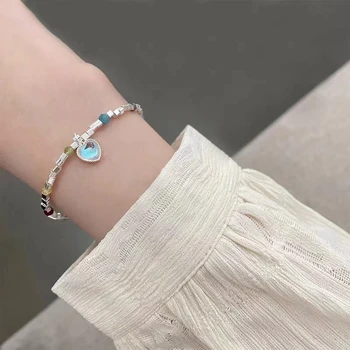 2022 Coreano Moda De Pedras De Cristal Pingente De Coração Bracelete Frisado Para As Mulheres Do Vintage Harajuku Estética De Jóias De Luxo Acessórios