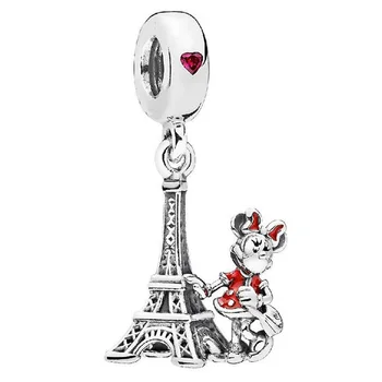 Ajuste Original Encantos de Pandora Pulseira Esmalte Cartoon Torre Eiffel Minnie Pingente do Mickey de Disney Contas para as Mulheres Jóias-Acessórios
