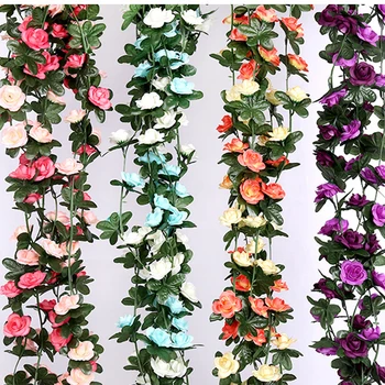 Pacote de 5 de 2,7 m Falso Rosa Vinha Flores de Plantas com Flores Artificiais de Suspensão Rosa Ivy Casa, Hotel, Escritório Festa de Casamento de Arte do Jardim Decoração