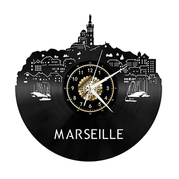 Francês de Marselha Paisagem urbana de Vinil do Álbum readaptadas Registro Relógio da Cidade Da França Marco Sombra de Arte de Parede, Relógio Exclusivo de Decoração de Casa