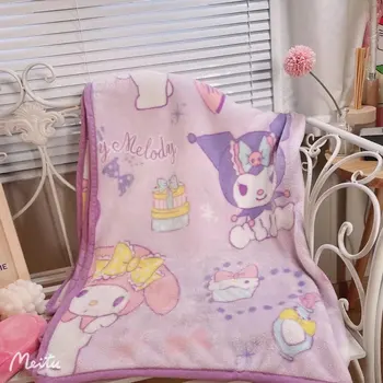 Kawaii Sanrio Anime Kuromi Melodia Impressa De Flanela Cobertor De Plush Nap Colcha Dos Desenhos Animados Encantadores Cama Forros Requintado Presente Para A Menina