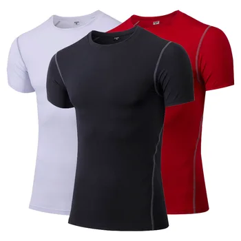 Execução de Compressão de Camisas masculinas Manga Curta Slim Fit Musculação T-shirts, de secagem Rápida e de Treinamento de Exercício, os Homens de Roupas