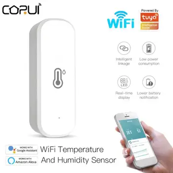 CoRui Tuya Smart Wi-Fi Sensor De Temperatura E Umidade Interior Do Higrómetro Do Controlador De Monitoramento De Obras Com Tuya Alexa Inicial Do Google