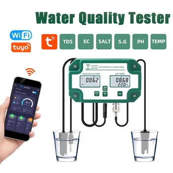 Wi-fi Smart Qualidade da Água do Monitor 6-em-1 Multifunções de PH de Digitas Medidor de TDS/CE/SG/Salinidade Para a Hidroponia Aquário Piscina