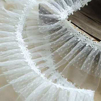 1Yards de Alta Qualidade, Tule Tecido do Laço Branco de Ponto de Malha de Materiais de 12CM Guipure Cão de Estimação Fita de Costura Para Boneca Vestidos de Noiva LE16