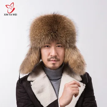 inverno, chapéus Lei Feng fur real chapéu para homens macio da pele de carneiro genuína chapéu de couro que os homens fox raccoon chapéus de pêlo oferta especial