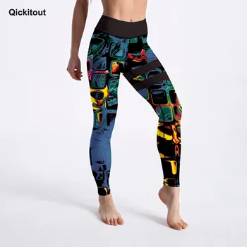 Qickitout Cor Digital em 3D do Cubo de Gelo Impresso Leggings Para Mulheres Bloco de Cores da Moda Estilo Legging Slim Treino Casual Calças XS-XL