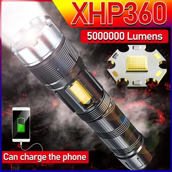5000000 LM Potente Lanterna Led XHP360 de Alta Potência das Luzes da Tocha XHP199 Recarregável Tática Lanterna 26650 Usb Lâmpada de Acampamento