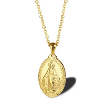 Nossa Senhora de Guadalupe Medalha de Colar Para Mulheres Homens Cor de Ouro de Aço Inoxidável Virgem Maria Pingente de Colar Longo Gargantilha