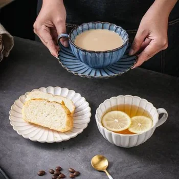 Japonês Retro Caneca de Cerâmica de Grande Capacidade de Crisântemo em Forma de Chá de Leite de Copo Caneca de Café da manhã Prato Tarde Caneca de Café para o Lar