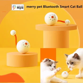 Feliz pet Bluetooth Inteligente Gato de Bola Brinquedos Interativos Led Colorido Pena de Sinos com Pequena cauda de trabalho do armazenamento mi casa app