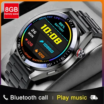 Novo 454*454 Ecrã AMOLED de Smart Watch Sempre Exibir O Tempo de Chamada Bluetooth 8G Rom Música Local Smartwatch Para Homens TWS Fones de ouvido