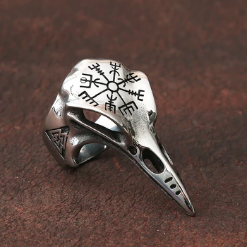 Odin Corvo Crânio Anel dos Homens Gótico de Aço Inoxidável Bússola Anéis Para Homens Viking Acessórios Valknut Anel Amuleto Padrão de Jóias