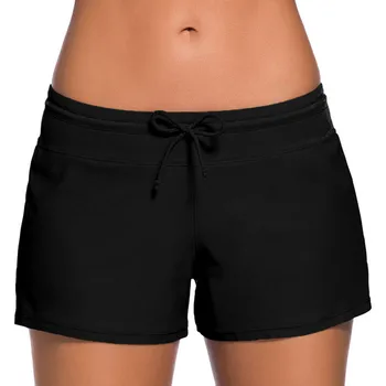 Mulheres de Bikini Bottom Troncos Black trajes de Banho Resumos de Bandagem Ajustável Dividir Menina de Esportes Troncos de Calções de banho, roupa de Praia Plus Size