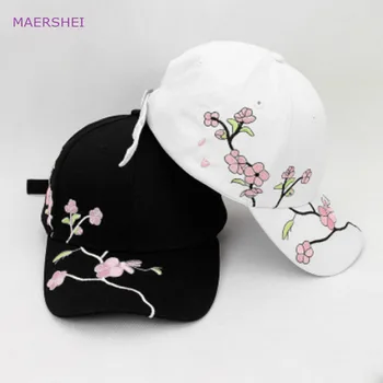 MAERSHEI Bordado de Flores Boné de Beisebol de Harajuku Feminino de Verão coreano Moda Selvagem Sombras Cap Mulheres de Algodão Curva do chapéu