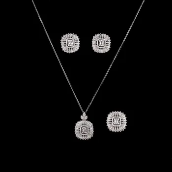 Conjunto de jóias de HADIYANA de Moda Noiva Quadrado de Três peças a Colar Brinco Anel Ajustável Conjunto CN2601-1 Bijou Mariage