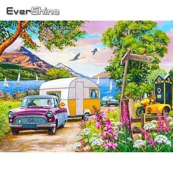 Evershine 5D DIY Bordado de Diamante Árvore de Diamante Pintura do Carro Paisagem de Mosaico de pedra de Strass Arte do Ponto de Cruz da Primavera a Decoração Home