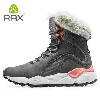 RAX, Botas de Couro de Inverno com a Pele Super Quente Botas de Neve de Inverno de Trabalho Casuais Sapatos de Tênis de Alta parte Superior de Borracha Ankle Boots Feminino