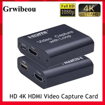 Grwibeou 1080P HDMI 4K Placa de Captura de Vídeo HDMI USB 2.0 Placa de Captura de Vídeo Game Registro ao Vivo Streaming de Transmissão de TV Local Loop