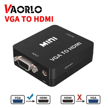 VAORLO 1080P MINI VGA para HDMI compatível com o Conversor de Áudio VGA2HDMI Caixa Video Adapter para Notebook PC para HDTV, Projetor