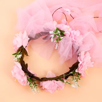A fêmea do cabelo do partido decoração de longa grinalda de flores véu cabeça de menina de dama de honra, decoração com fotos de jóias
