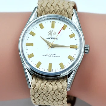 Vintage Xangai observar os Homens 8120 Mão do Vento Mecânica Relógios de pulso Antigos 36mm Jiefang Relógios De 1963 Homenagem Relógios Cúpula de Acrílico