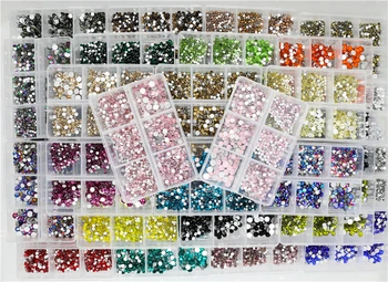 1200pcs Misture Tamanhos de Vidro de Cristal Não Strass Hot Fix Conjunto de Flatback 3D Crystal Strass arte do Prego Decorações Para Vestuário/Unhas