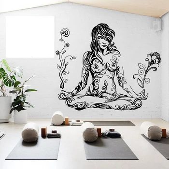 Budismo Zen Menina Meditação Vinil Adesivo De Parede Salão De Beleza, Spa, Sala De Ioga Casa Do Clube Da Moda Moderna Casa De Decoração De Parede Decal